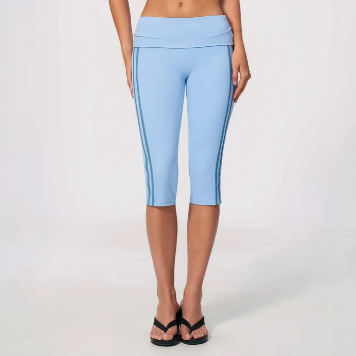 SPARK Women's Contrast Color Foldable Waist Capris Pants For Women ZC3588