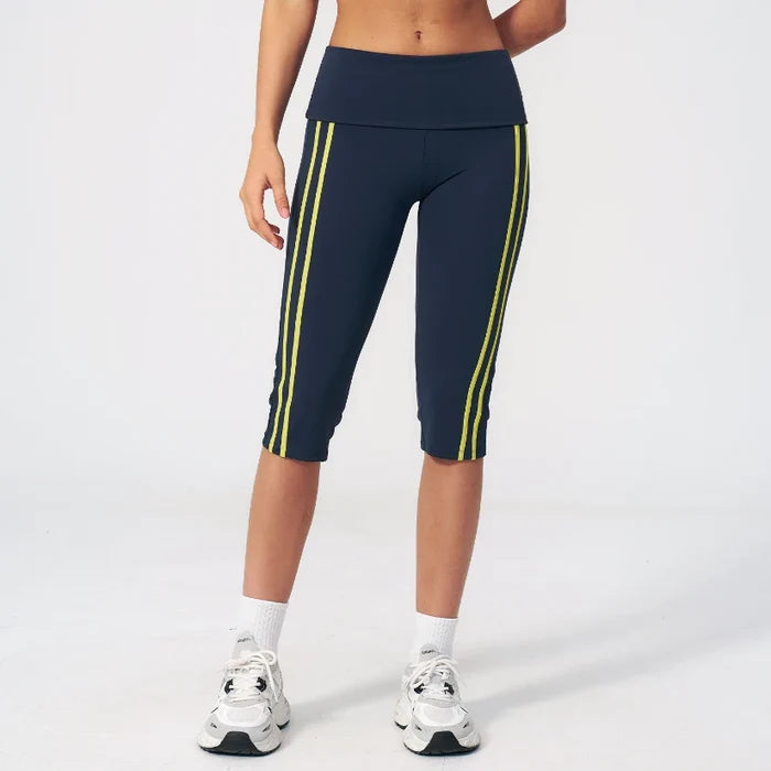 SPARK Women's Contrast Color Foldable Waist Capris Pants For Women ZC3588