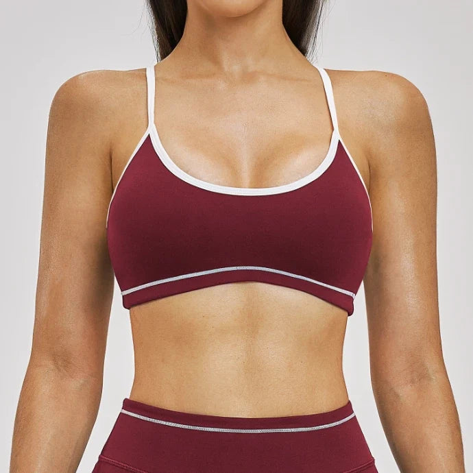 SPARK Women's Contrast Color Spaghetti Straps Yoga Sport Bra ZC3562