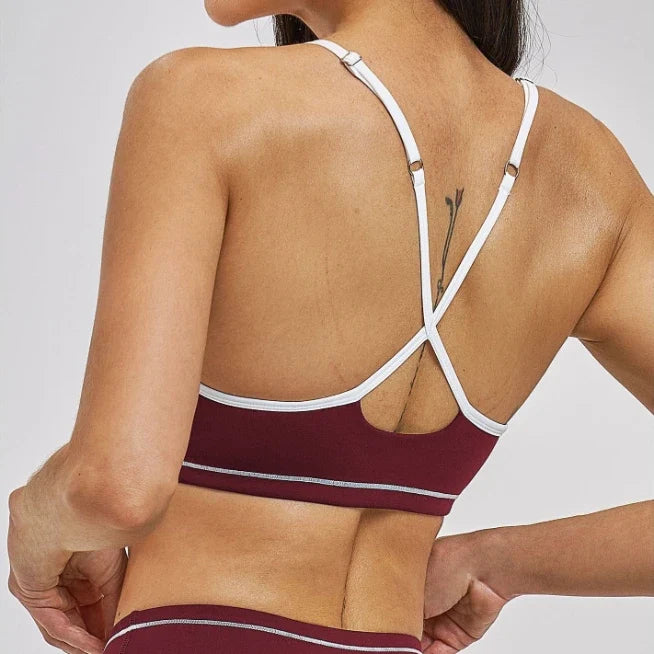 SPARK Women's Contrast Color Spaghetti Straps Yoga Sport Bra ZC3562