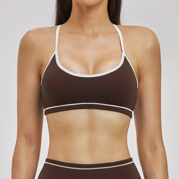 SPARK Women's Contrast Color Spaghetti Straps Yoga Sport Bra ZC3562