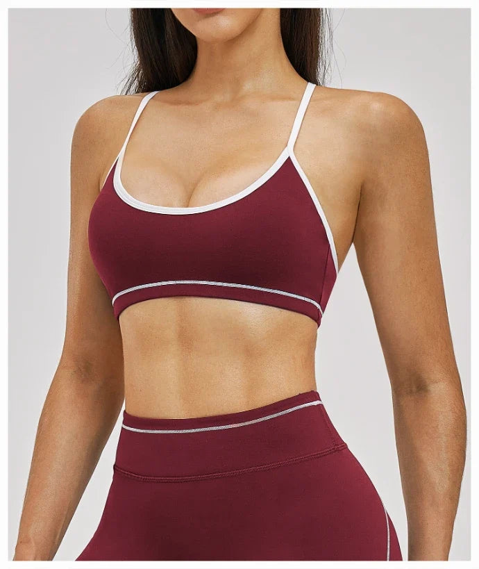 SPARK Women's Contrast Color Spaghetti Straps Yoga Sport Bra ZC3562