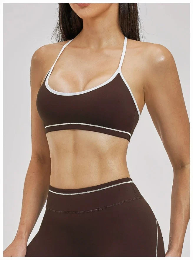 SPARK Women's Contrast Color Spaghetti Straps Yoga Sport Bra ZC3562