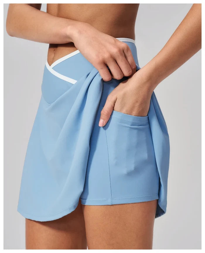 SPARK Women’s Cross Waist Contrast Color Yoga Sport Tennis Skirt ZC2134