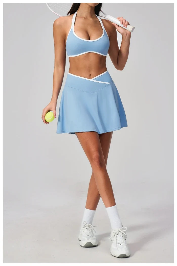 SPARK Women’s Cross Waist Contrast Color Yoga Sport Tennis Skirt ZC2134