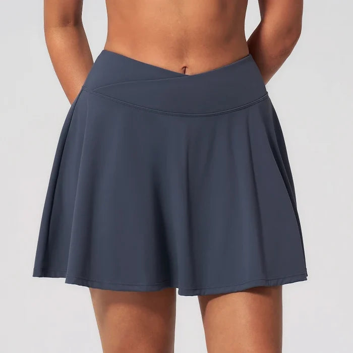 SPARK Women’s Cross Waist Yoga Sport Tennis Skirt with Built-in Shorts ZC2135