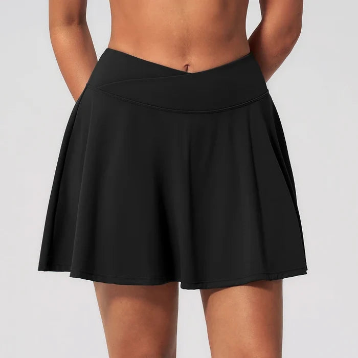 SPARK Women’s Cross Waist Yoga Sport Tennis Skirt with Built-in Shorts ZC2135