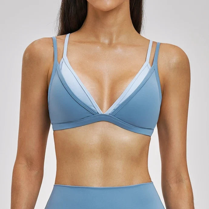 SPARK Women's Double-layer Fake Two-piece Color-Blocking Yoga Bra ZC6116