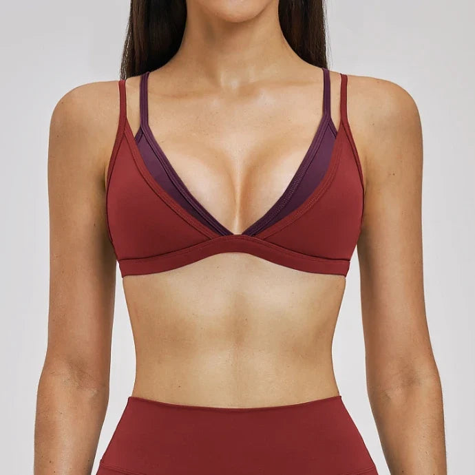 SPARK Women's Double-layer Fake Two-piece Color-Blocking Yoga Bra ZC6116