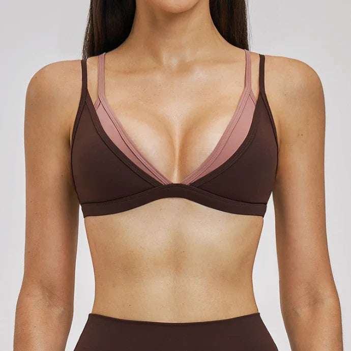 SPARK Women's Double-layer Fake Two-piece Color-Blocking Yoga Bra ZC6116