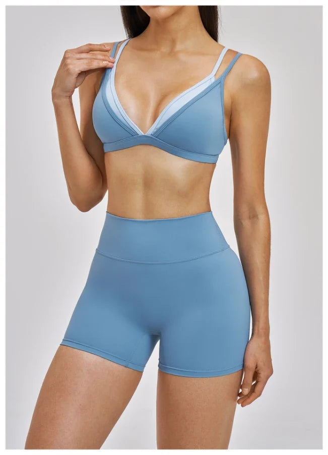 SPARK Women's Double-layer Fake Two-piece Color-Blocking Yoga Bra ZC6116