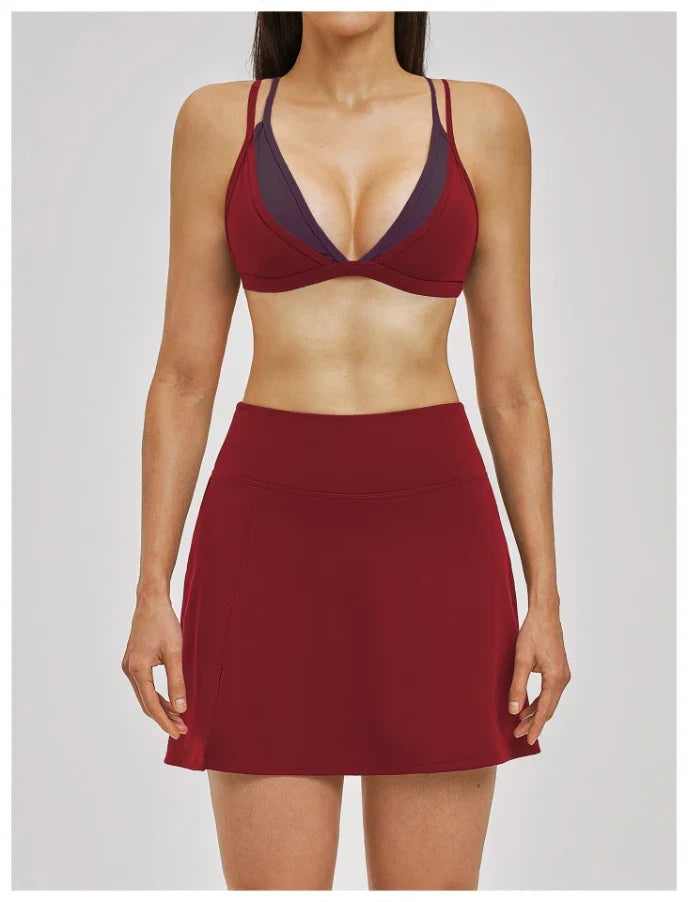 SPARK Women's Double-layer Fake Two-piece Color-Blocking Yoga Bra ZC6116