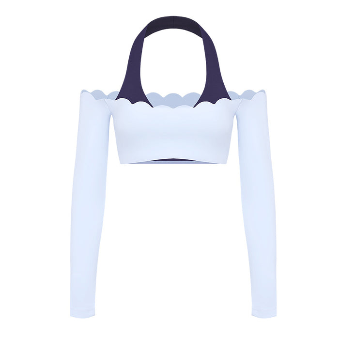 Spark Women's Lace Trim Long Sleeve Crop Top Yoga Shirt FNK8812
