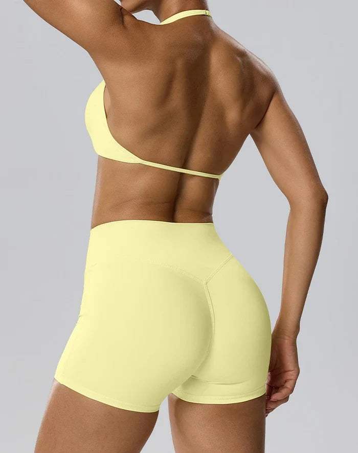 SPARK Women's Sexy Halter-Neck Bra Invisible Butt-Lifting Shorts 2 Piece Set YEL62423