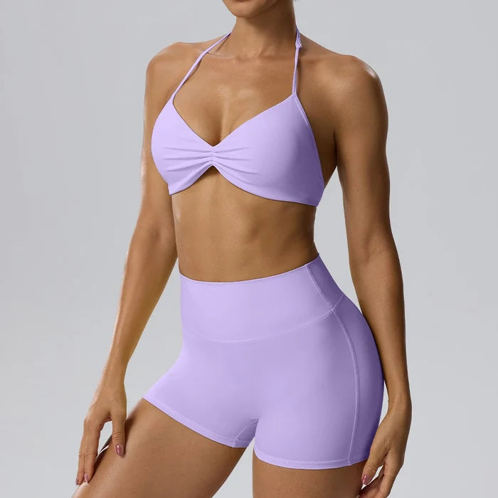 SPARK Women's Sexy Halter-Neck Bra Invisible Butt-Lifting Shorts 2 Piece Set YEL62423