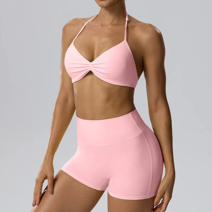 SPARK Women's Sexy Halter-Neck Bra Invisible Butt-Lifting Shorts 2 Piece Set YEL62423