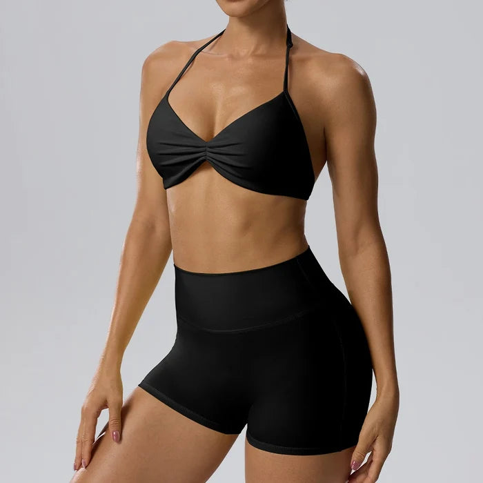 SPARK Women's Sexy Halter-Neck Bra Invisible Butt-Lifting Shorts 2 Piece Set YEL62423