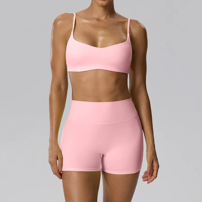 SPARK Women's Spaghetti Strap Bra Invisible Scrunch Shorts 2 Piece Set YEL202