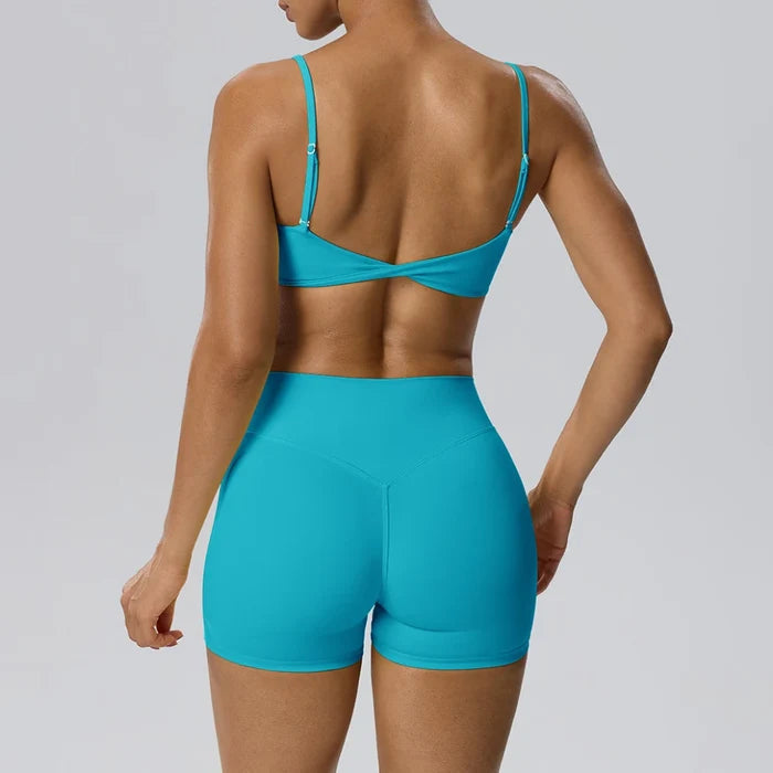 SPARK Women's Spaghetti Strap Bra Invisible Scrunch Shorts 2 Piece Set YEL202