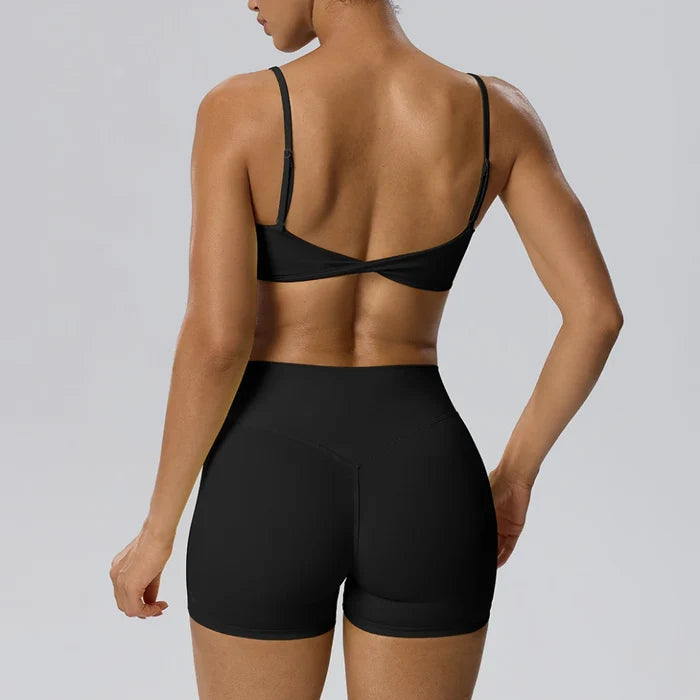SPARK Women's Spaghetti Strap Bra Invisible Scrunch Shorts 2 Piece Set YEL202