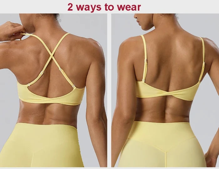 SPARK Women's Spaghetti Strap Bra Invisible Scrunch Shorts 2 Piece Set YEL202