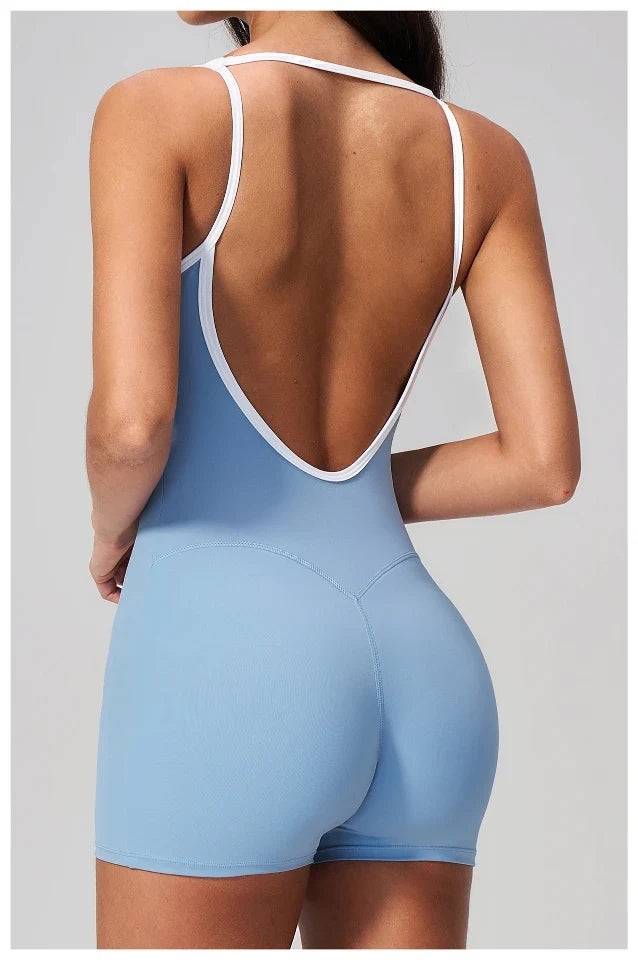 SPARK Women's Square Neck Backless Yoga Fitness Bodysuit ZC2134-2