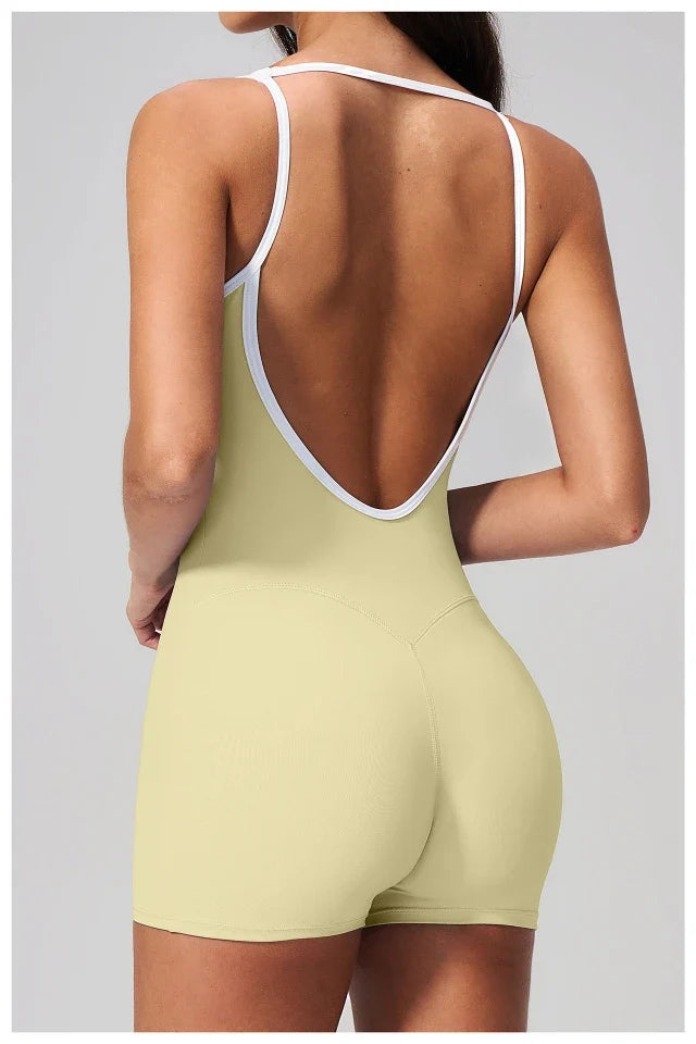 SPARK Women's Square Neck Backless Yoga Fitness Bodysuit ZC2134-2