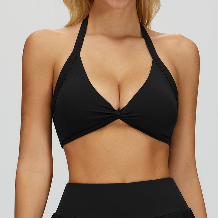 SPARK Women's Twist Halter Neck Yoga Bra in black
