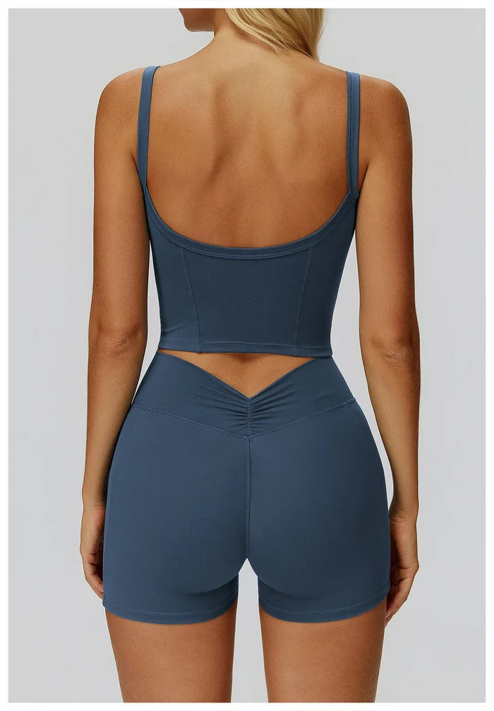 Women's  back sports bra tank top for yoga and running in blue