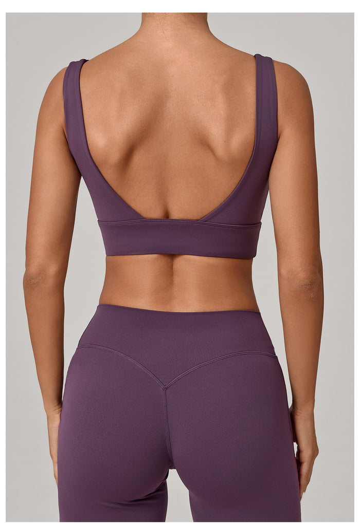 SPARK Women's Wide Hem Tight-fitting Yoga Bra in purple back