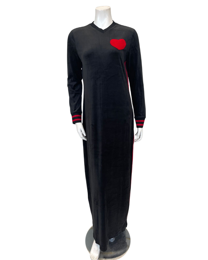 Sparrow C-7453 Black Plush Knitted Heart Velour Teen Nightgown Myselflingerie.com