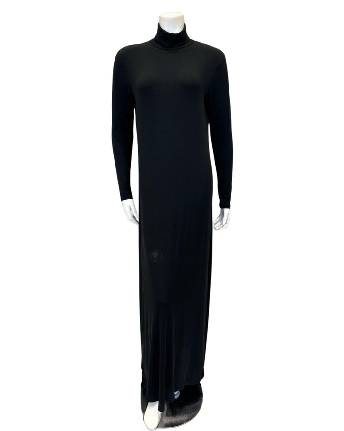 Sparrow S6954 Black Ribbed Turtleneck 57" Maxi Shell Dress myselflingerie.com