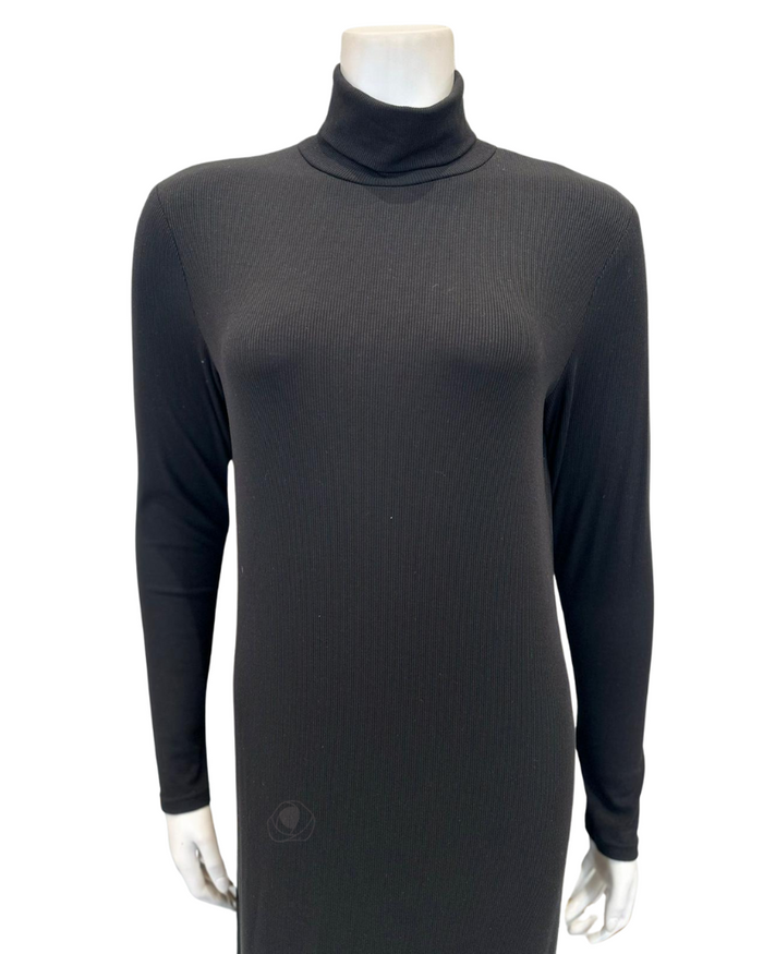Sparrow S6954 Black Ribbed Turtleneck 57" Maxi Shell Dress myselflingerie.com