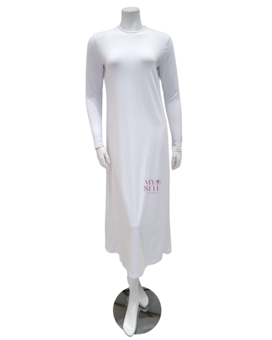Sparrow S6028 White Long Sleeve 50" Midi Shell Dress myselflingerie.com