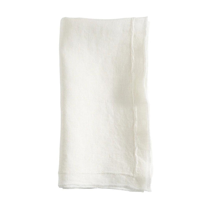 White 20-inch stonewashed linen napkin with a refined overlock border detail.