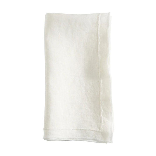 White 20-inch stonewashed linen napkin with a refined overlock border detail.