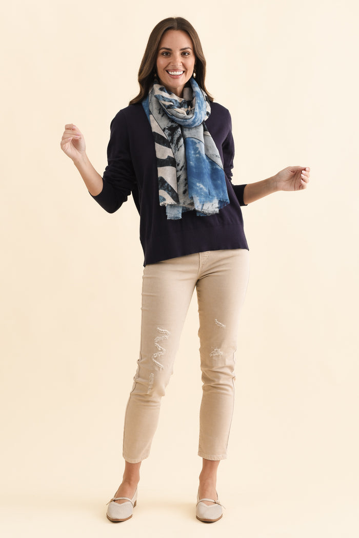 Sunny Navy Long Sleeve Knit Top,Brunette model,alt text|model:MJ