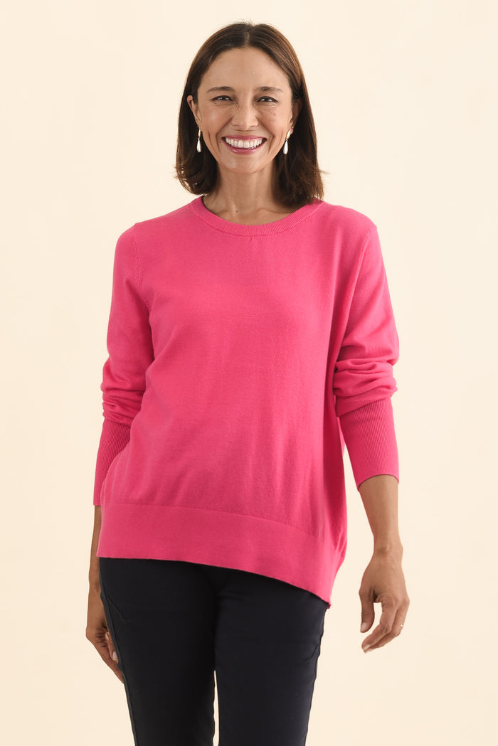Sunny Pink Long Sleeve Knit Top,Brunette model,alt text|model:Cara