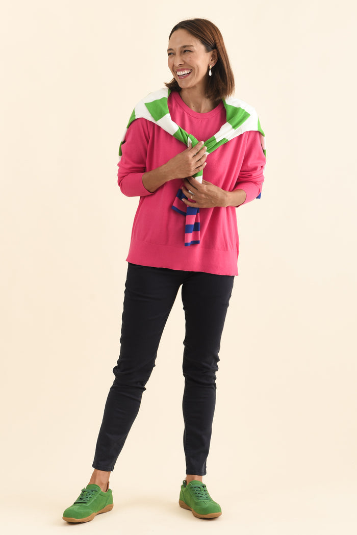 Sunny Pink Long Sleeve Knit Top,Brunette model,alt text|model:Cara