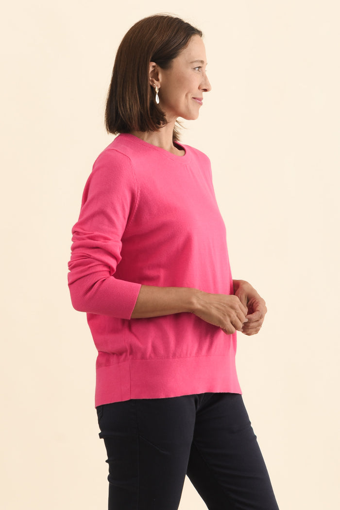 Sunny Pink Long Sleeve Knit Top,Brunette model,alt text|model:Cara