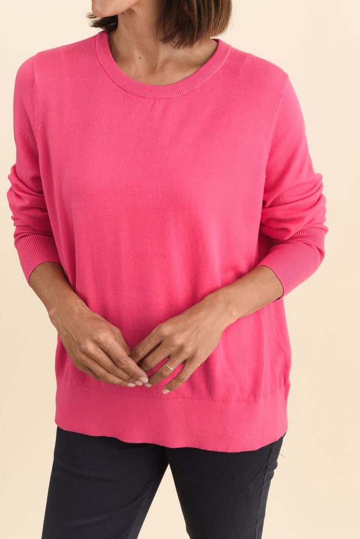 Sunny Pink Long Sleeve Knit Top,Brunette model,alt text|model:Cara