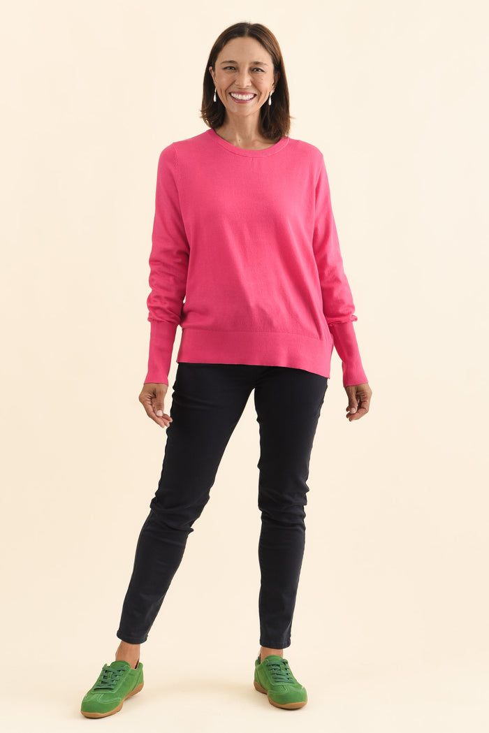 Sunny Pink Long Sleeve Knit Top,Brunette model,alt text|model:Cara