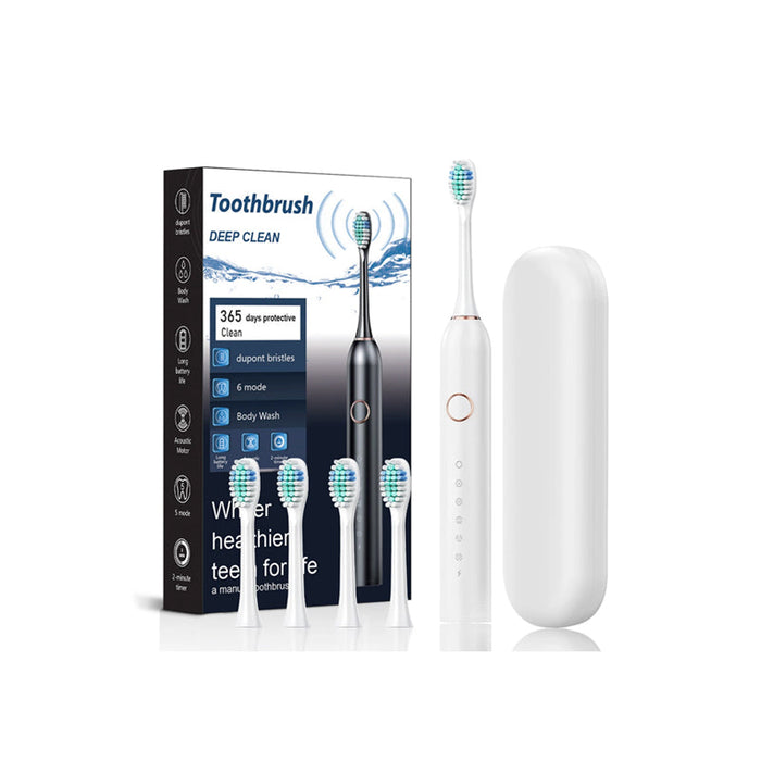 Adult Sonic Electric Toothbrush (4 brush heads + storage box) - White