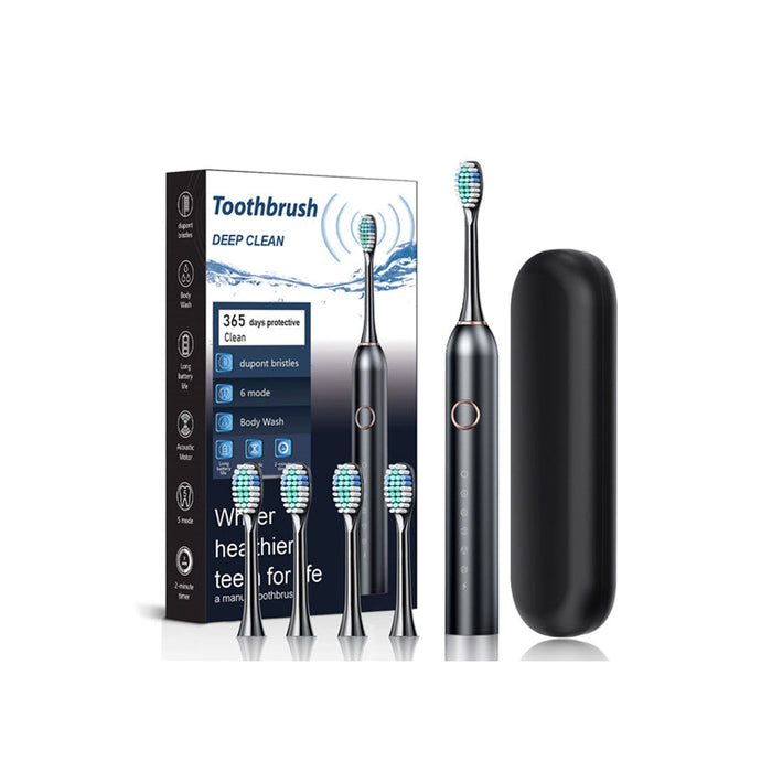 Adult Sonic Electric Toothbrush (4 brush heads + storage box) - Black