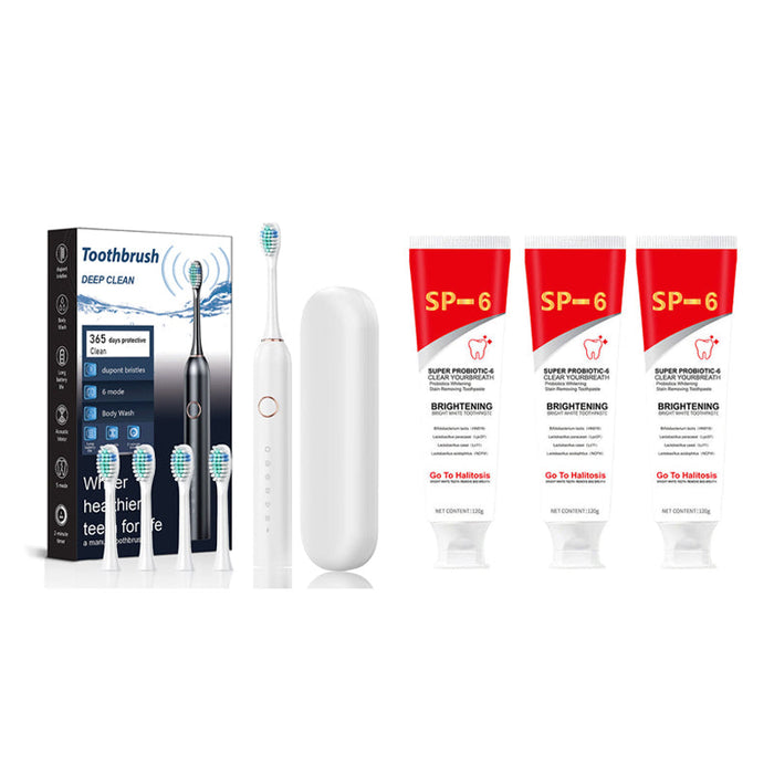 Super Probiotic-6 Toothpaste (3 PCS) + Adult Sonic Electric Toothbrush (4 brush heads + storage box) - White