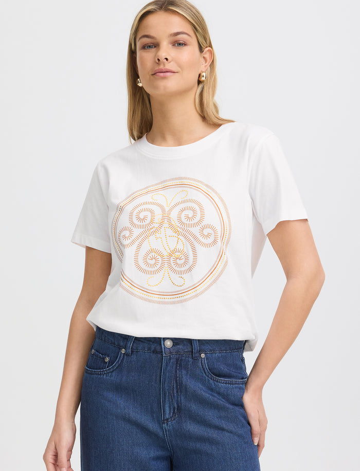 T-shirt imprimé à col rond pour femme