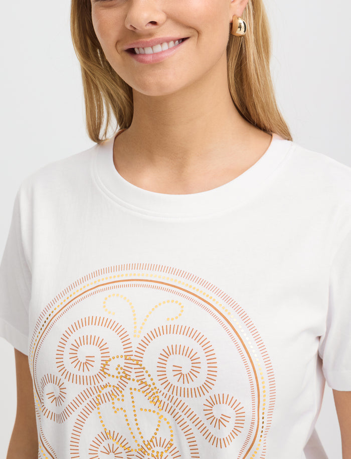 T-shirt imprimé à col rond pour femme