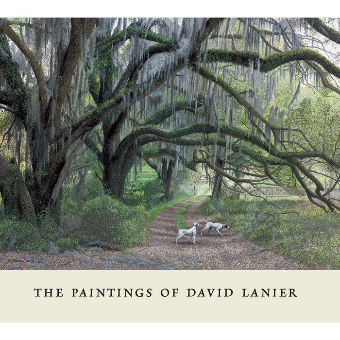 Book cover featuring a David Lanier painting of two sporting dogs on a dirt path under moss-draped oak trees in Georgia.