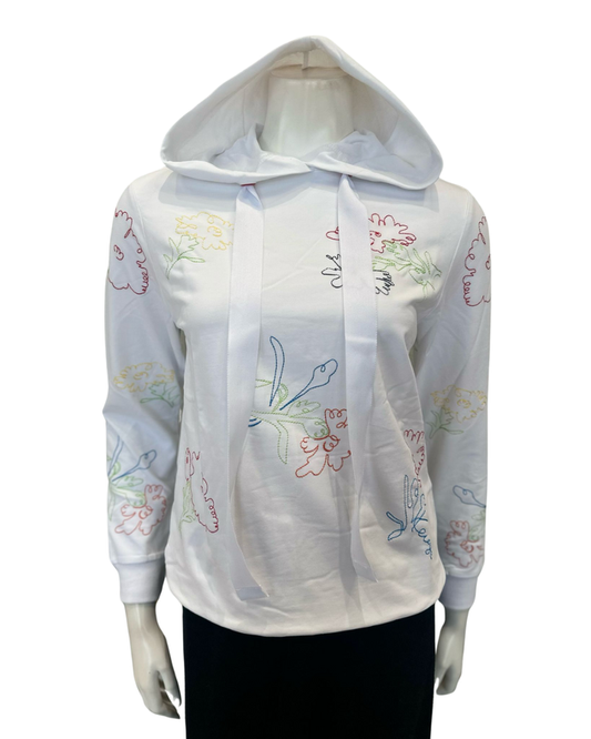 The Star Story 10-874 Flowers Embroidered White Cotton Teen Hoodie Myselflingerie.com