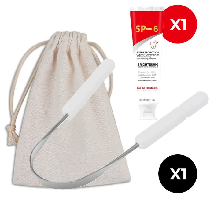 1 × Tongue Scraper for Adults & Kids + Super Probiotic-6 Toothpaste